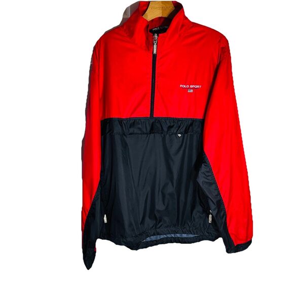 POLO SPORT Ralph Lauren Vtg 90s Spellout Men's Sz L Pullover Jacket Red *RARE* - Picture 1 of 16